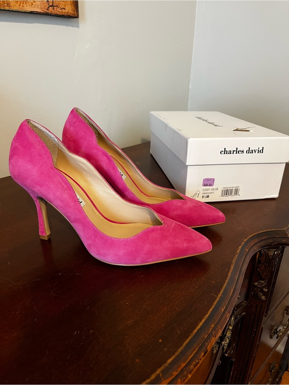 Charles David Women's Hot Pink Suede Pointed Toe Pumps Size 9.5